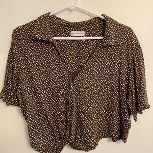 Brown floral crop button down shirt